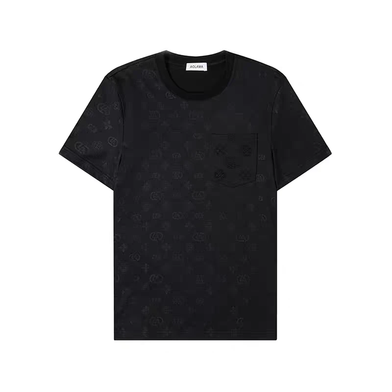奥拉玛AOLAMA男装2025夏季新款提花压花修身圆领短袖T恤880252713