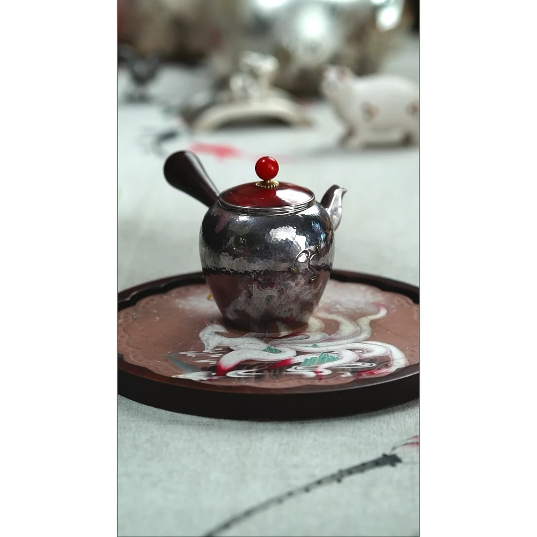 古悦足银999泡茶壶