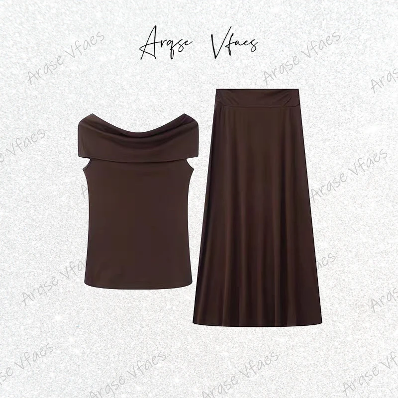 &艾家夏季新款轻奢百搭时尚一字肩两件套针织衫上衣女-50516005