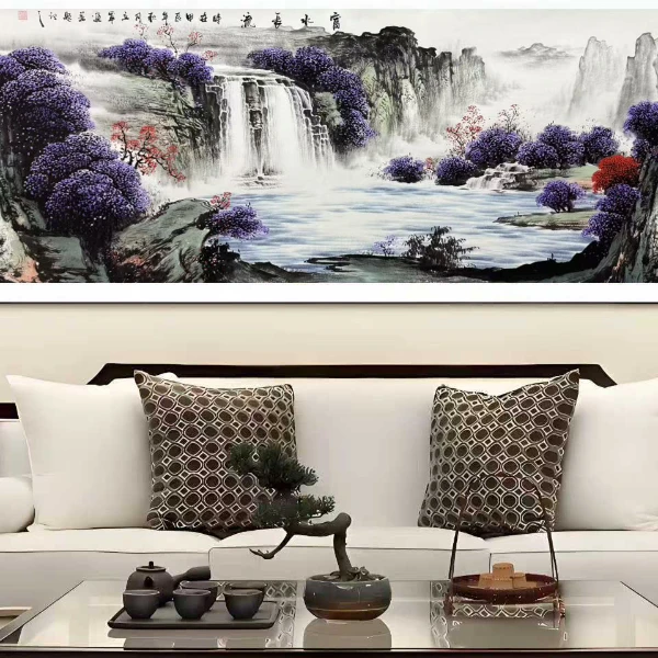 横幅六尺《富水长流》软装裱成品