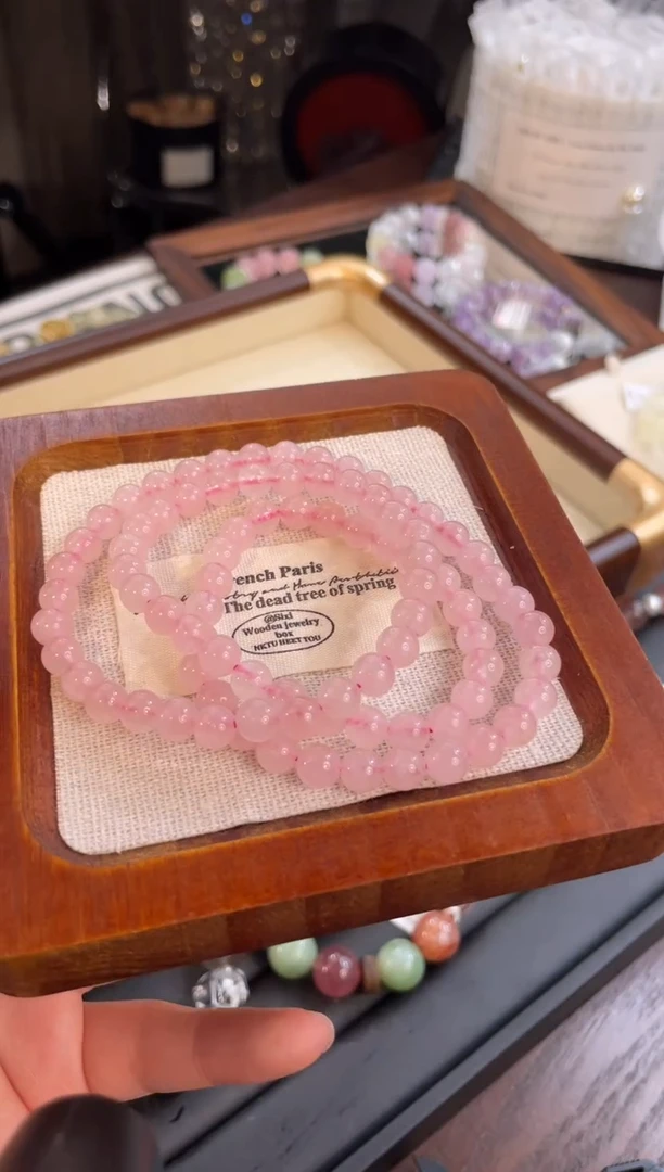 未镶嵌手链水晶三圈粉水晶