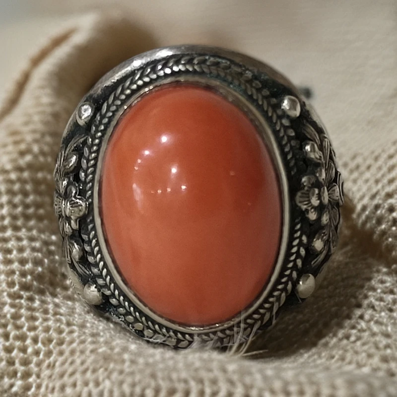 足银戒指 蒙古元素 原创设计 精美手工制作老旭日戒指