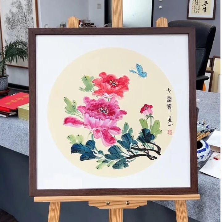 手绘国画-大富贵-53*53cm-送画框-汪德宽