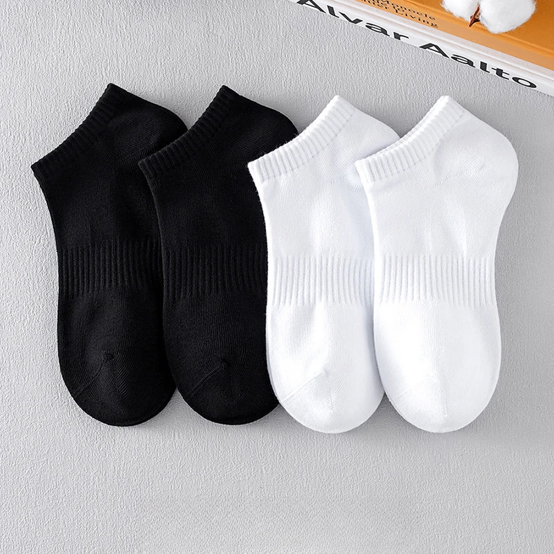 5双袜子短袜男隐形袜黑白纯色夏季薄纯棉吸汗防臭篮球运动袜女
