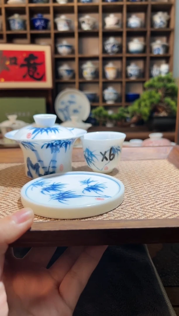 【闪购商品】竹子马蹄盖碗+6个竹杯+盖置