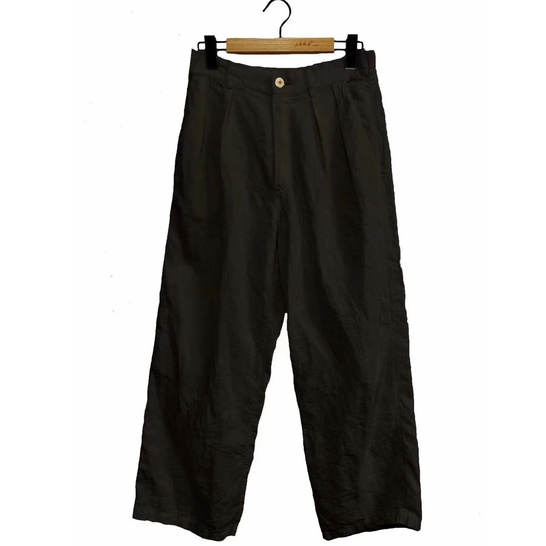 涟香家左岸迷香裤子9034宽松亚麻黑长裤垂坠百搭休闲春夏夏季阔腿