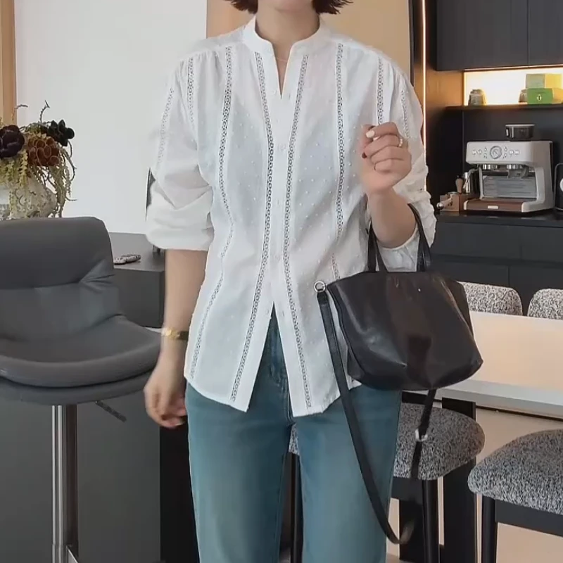 春季新款蕾丝花边立领衬衫气质百搭时尚衬衣LK2501553