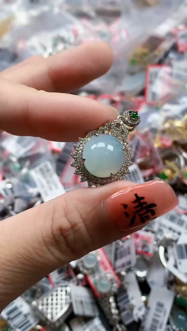 银S925镶嵌戒指翡翠天然A货缅甸翡翠