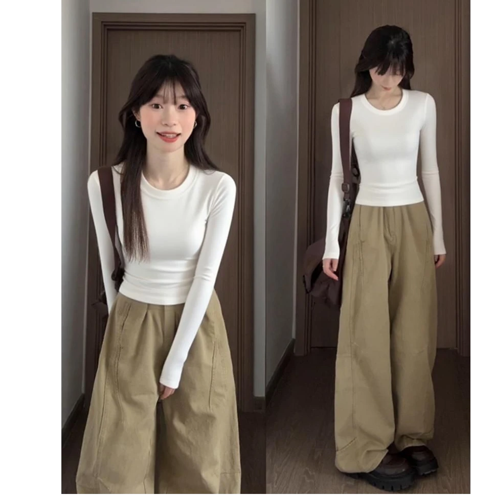 加绒加厚秋冬新款纯妹风磨毛T恤女显瘦百搭ins休闲保暖打底衫上衣