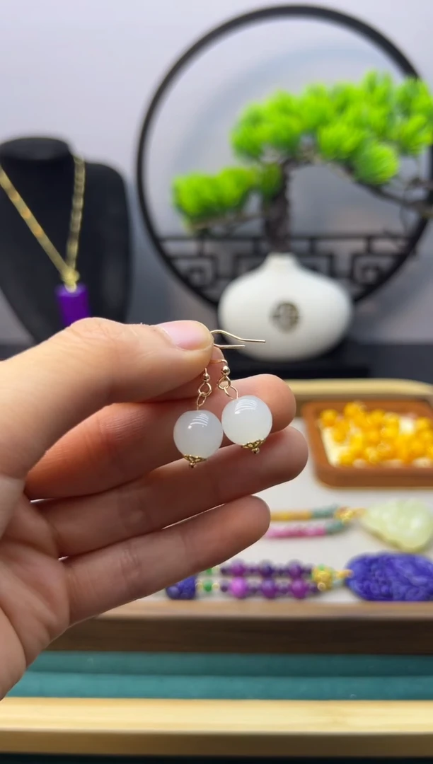 【闪购商品】和田玉耳饰14K金镶嵌E118