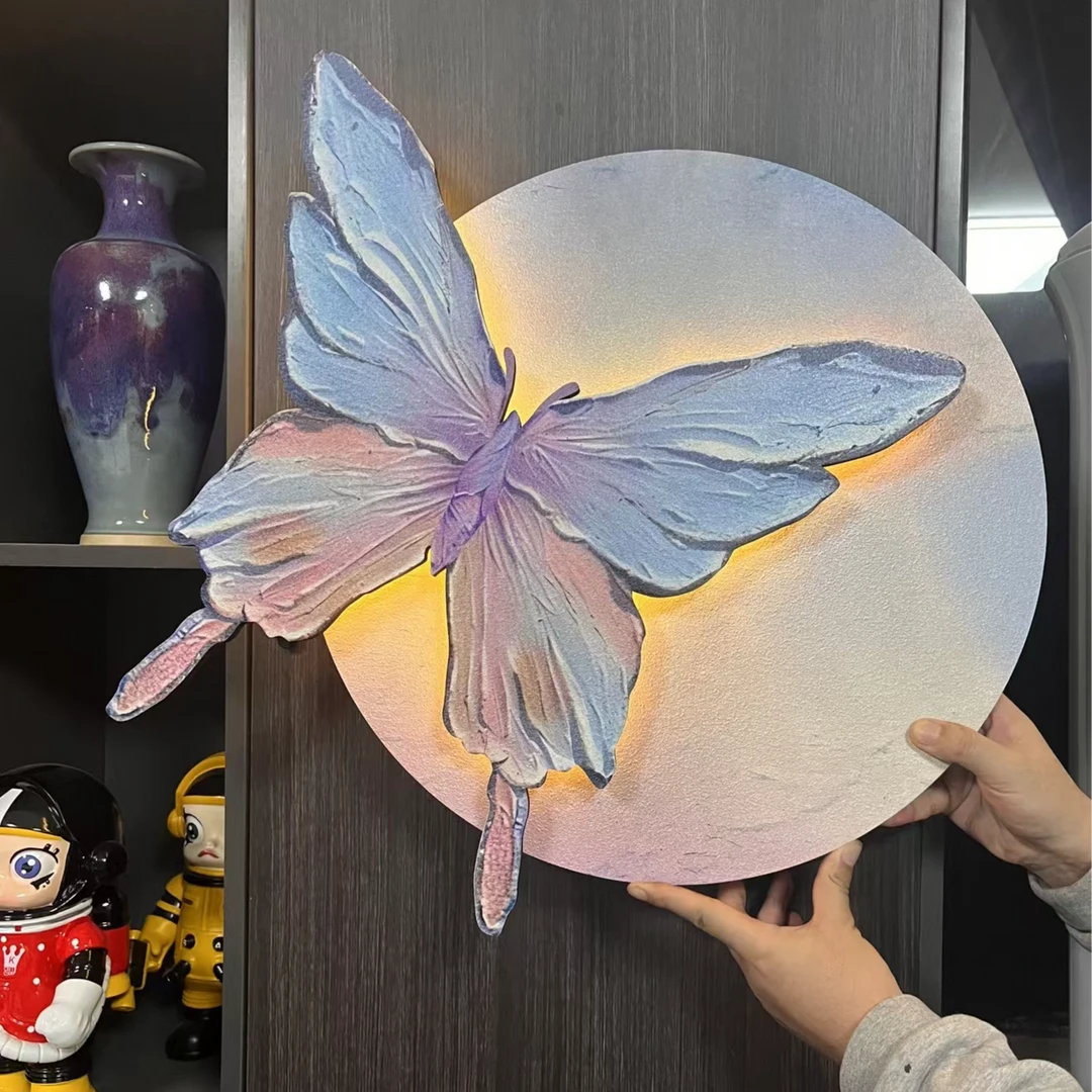 现代简约装饰画蝴蝶沙发背景挂画6060