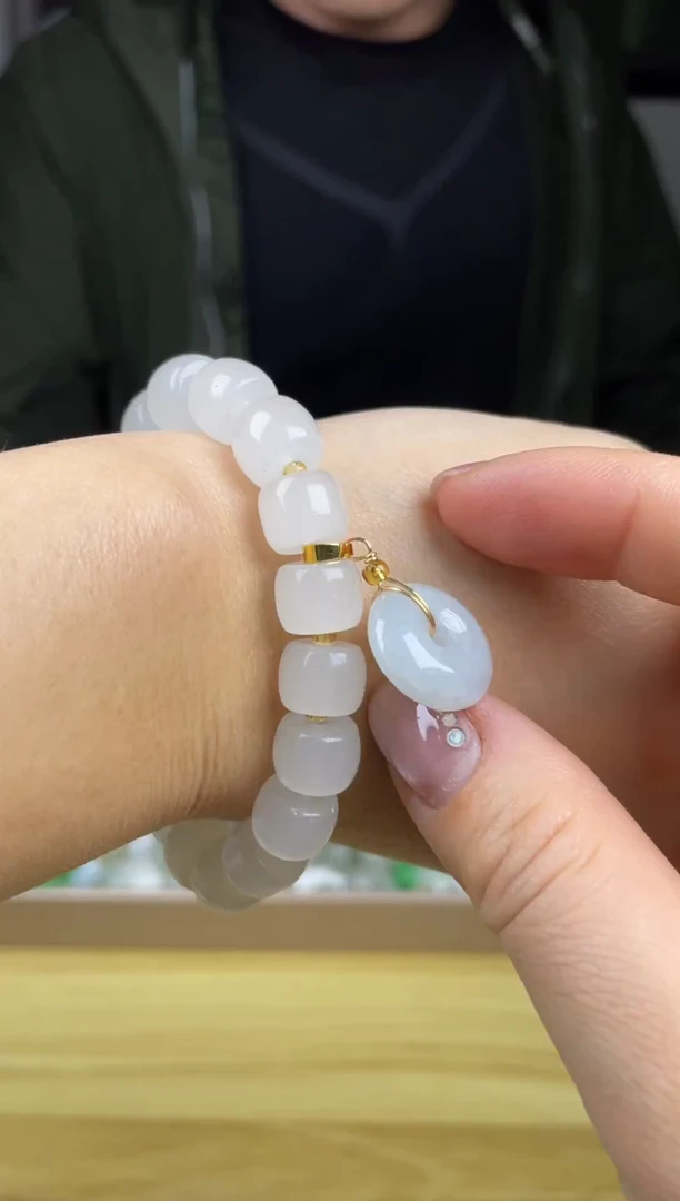 吊坠(赠链)未镶嵌翡翠DIY33平安扣白桶珠手串