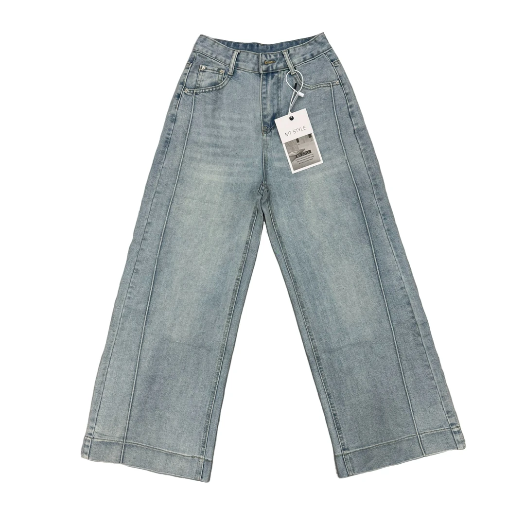 【工厂直销】水洗蓝色渐变色高腰阔腿牛仔裤女显瘦百搭宽松女长裤子