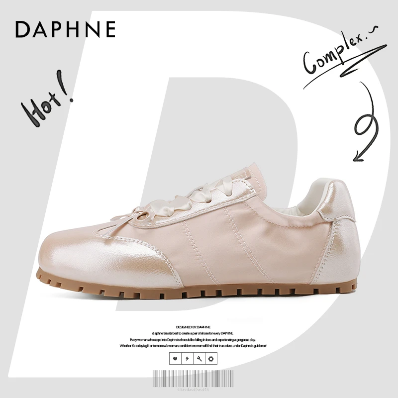 达芙妮网红爆款粉色德训鞋女缎面芭蕾运动板鞋25春季蝴蝶结休闲鞋