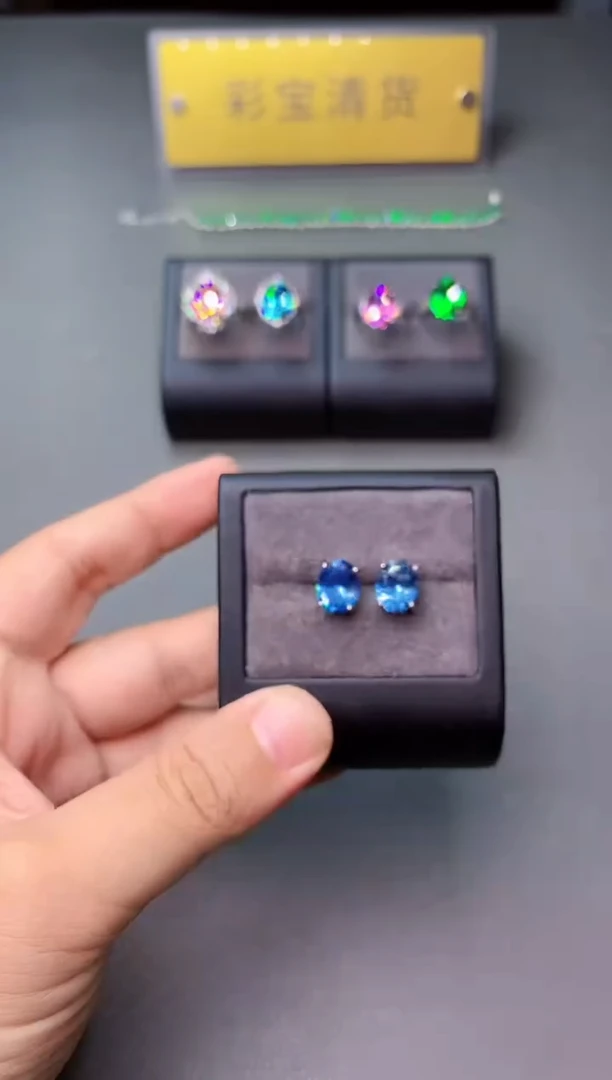 海蓝宝石耳饰银S925镶嵌00