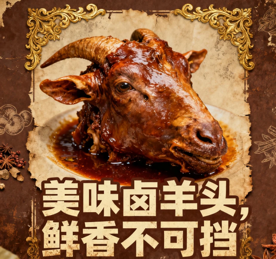 【新人请一只】清真全熟整只卤羊头现卤现发速冻冰鲜发货黑花山羊头