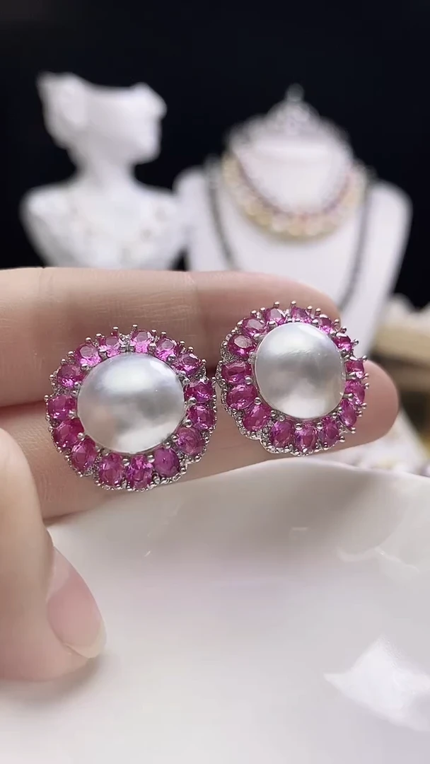 【闪购商品】拼合珍珠（马贝珠）耳饰银S925镶嵌海水马贝耳饰