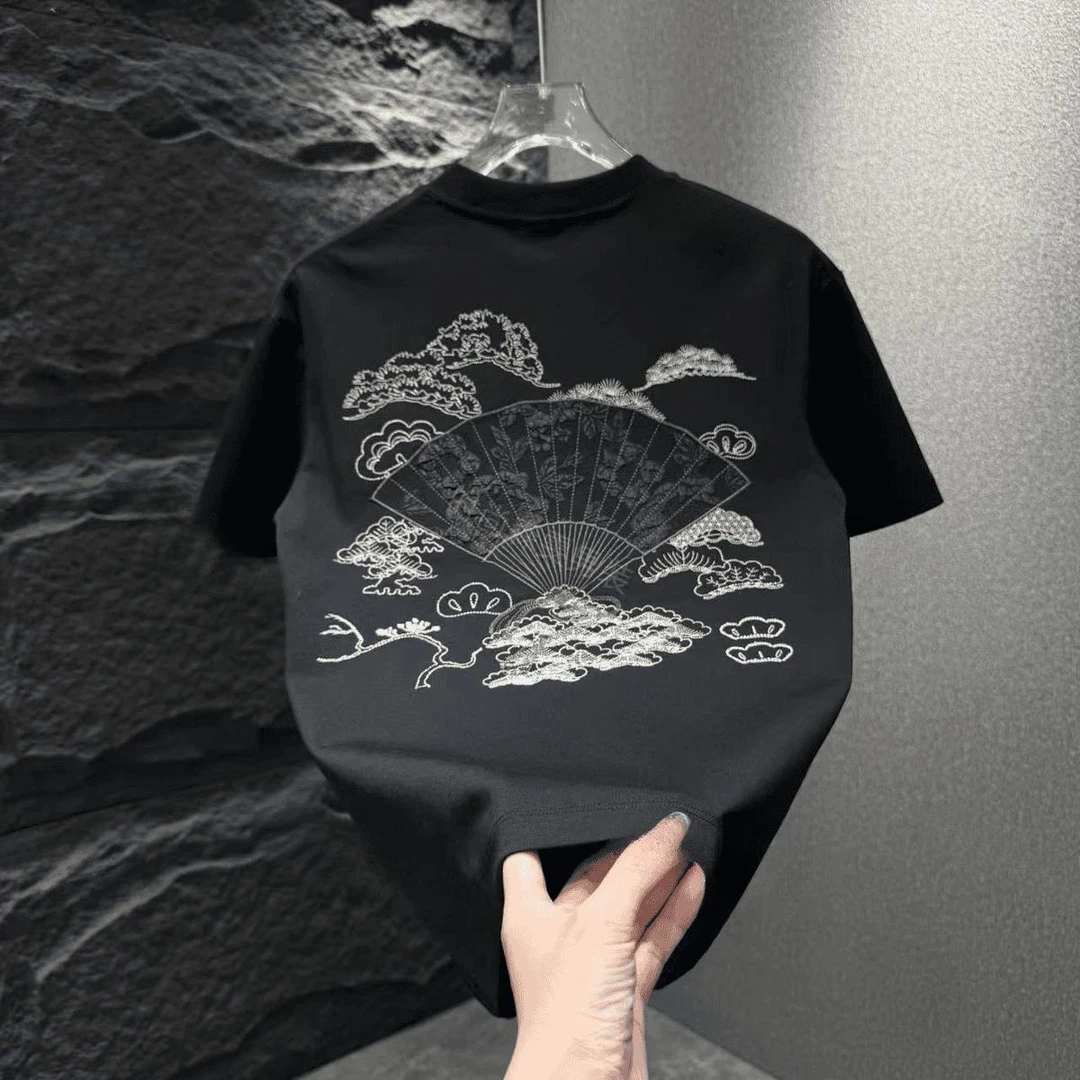 2025夏季爆款短袖t恤男潮牌字母印花纯棉T恤衫时尚修身半袖上衣