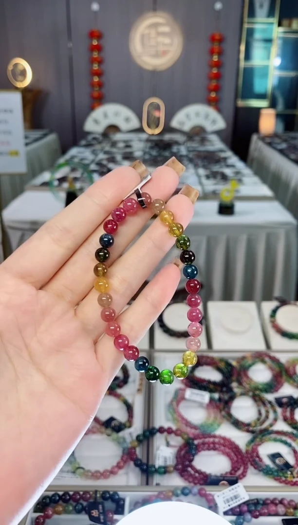 未镶嵌老矿碧玺色标透体单圈手串6mm+碧玺dan多样性发货一条