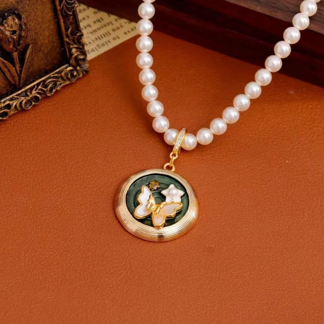 铜合金项链 e060---蝴蝶油画珐琅经典耐看颈链项链