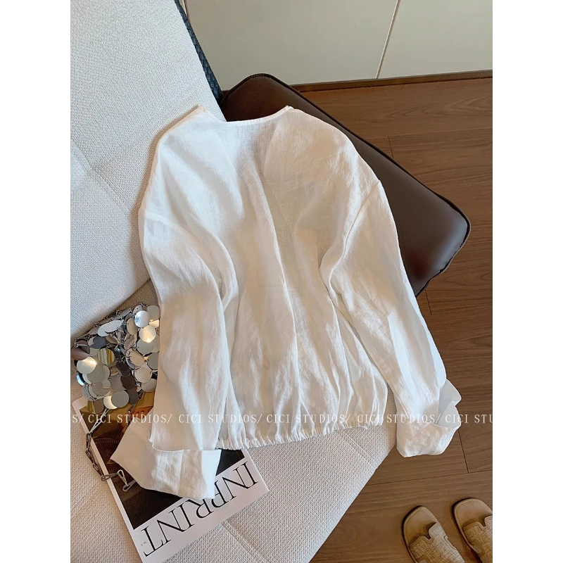 法式度假风钩花镂空刺绣衬衫女2025夏季新款气质显瘦系带防晒上衣