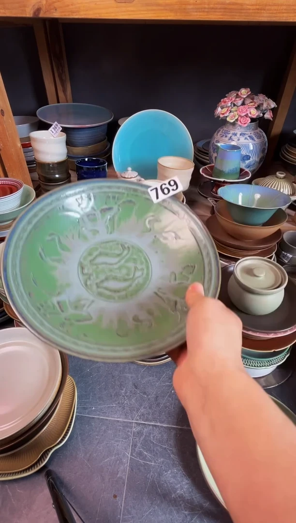 瓷片孟*飘769绿色雕刻盘