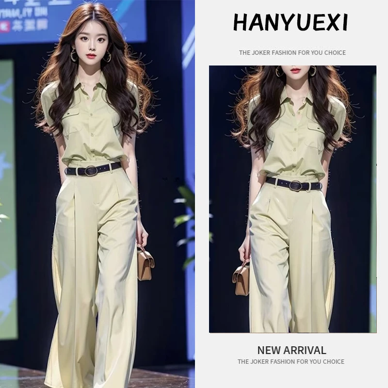 夏季一整套女装2025年新款韩版减龄休闲时尚短袖衬衫休闲裤两件套