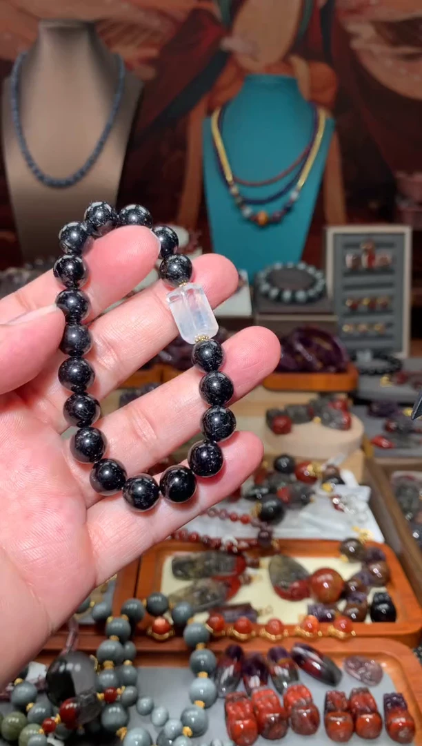 未镶嵌珠宝半成品水晶黑发晶DIY蓝针圆珠手串