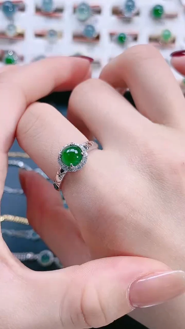 银S925镶嵌戒指翡翠天然翡翠