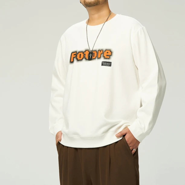 特大码300斤设计感印花圆领卫衣男装秋冬百搭潮流宽松时尚潮上衣