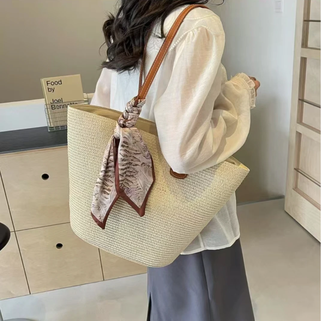 25年新款网红草编包女士单肩编织百搭时尚托特大容量休闲通勤包