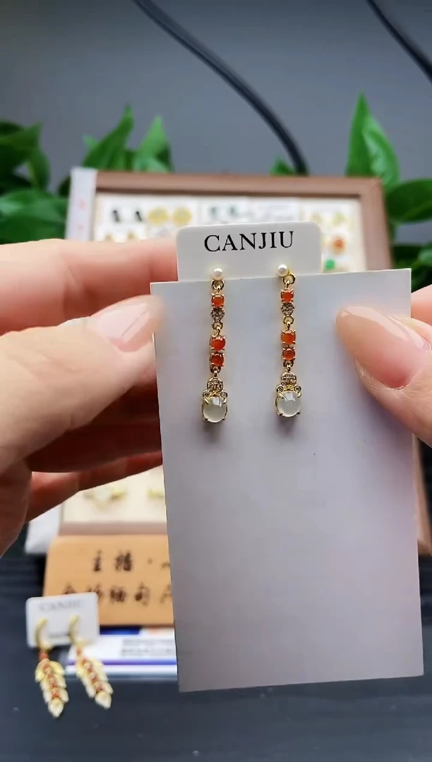 银S925镶嵌翡翠耳饰12