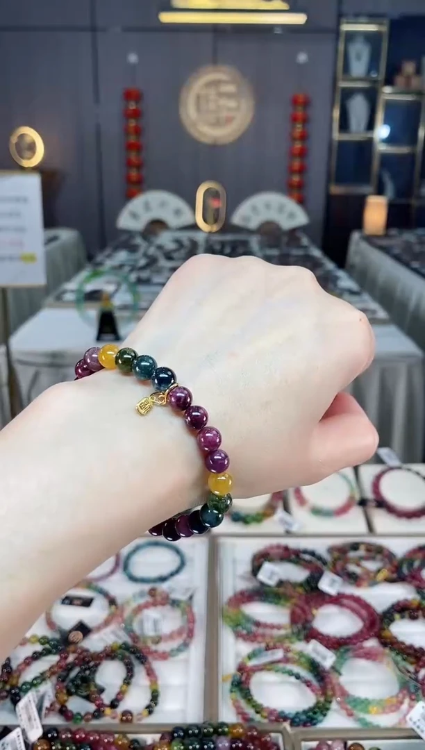 未镶嵌老矿碧玺彩虹单圈手串7mm+碧玺hon多样性发一条