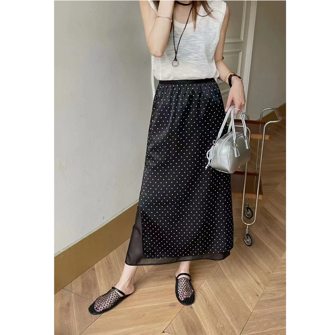 【运险+侧开叉+松紧腰】夏季半身裙女显瘦中长款A字裙醋酸双层