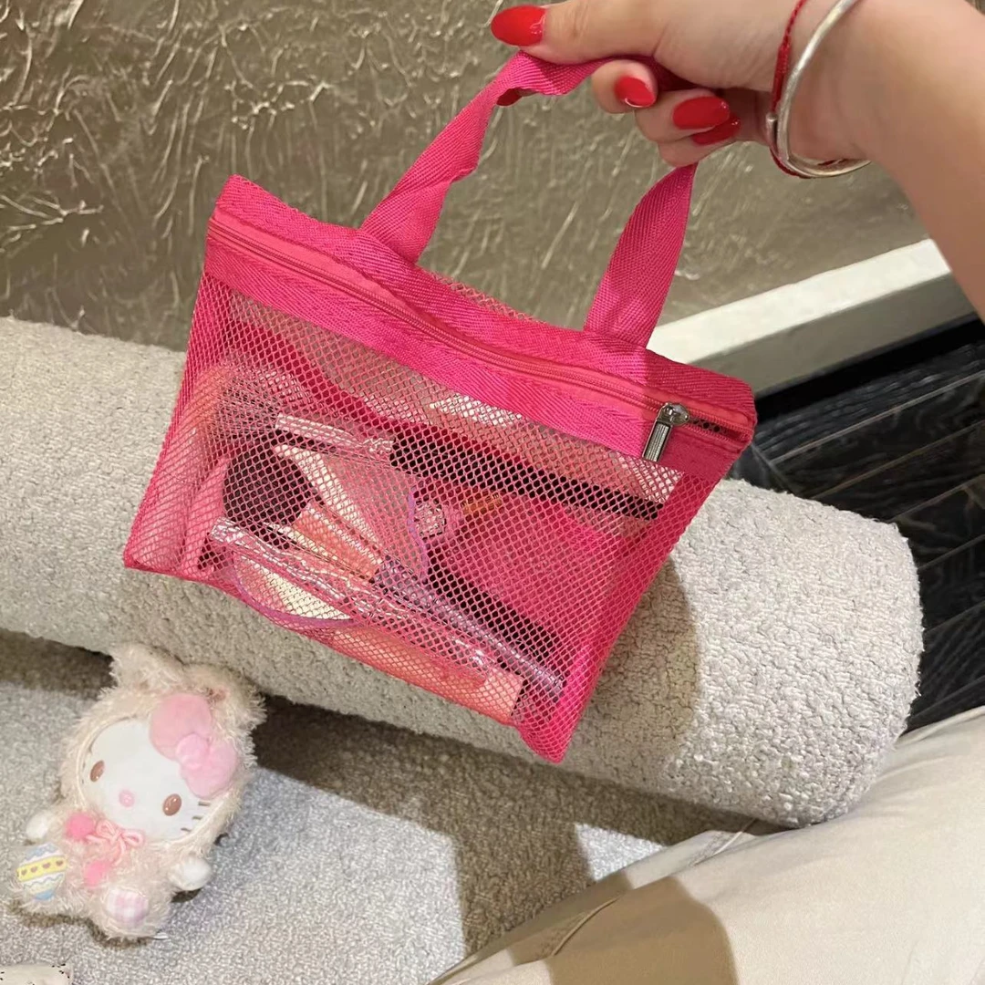 化妆包沙滩包多巴胺网眼收纳包网状收纳袋洗漱包运动手提包大容量