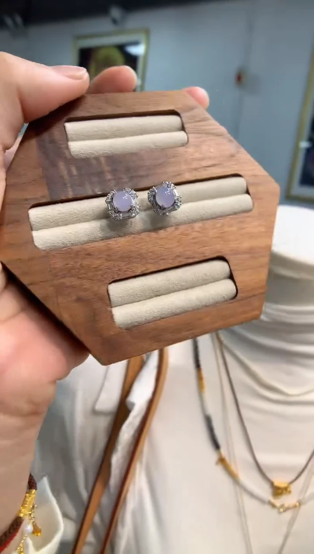 银S925镶嵌翡翠耳饰耳钉