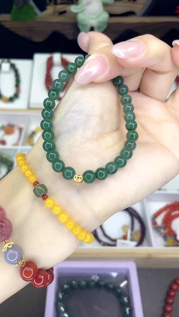 【闪购商品】和田玉（碧玉）手链银S925镀金镶嵌和田玉手链