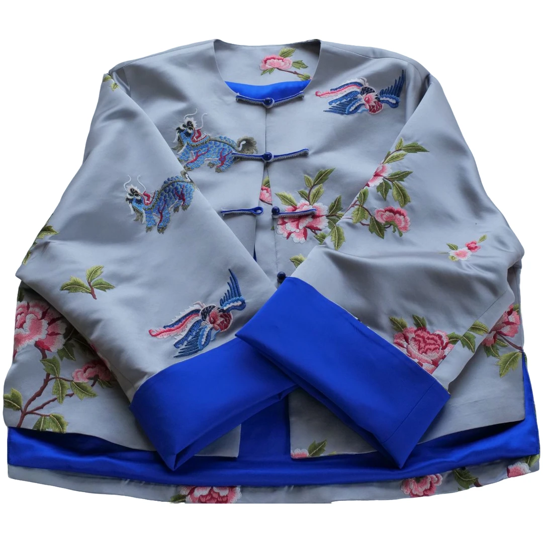 观海棠宋锦【绣花宽袖上衣-麒麟引凤】新中式民族风百搭上衣