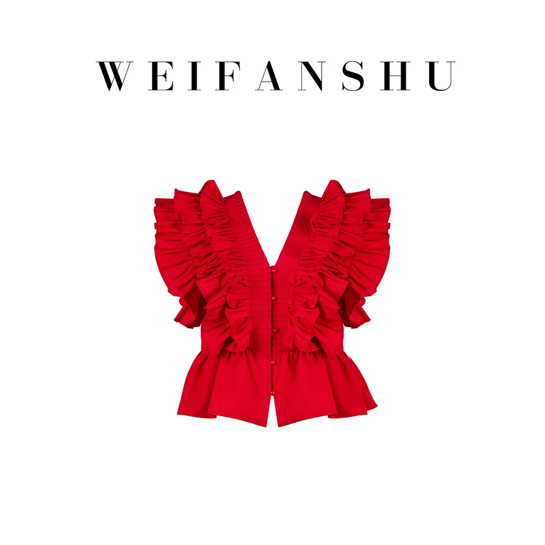 WEIFANSHU/魏凡舒【拥抱夏日】春夏新款高级感V领法式气质百搭上衣
