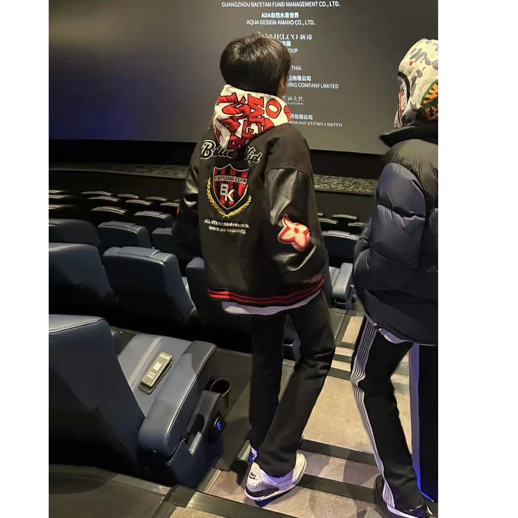 美式复古徽章拼接夹棉加厚棒球服外套男秋冬国潮重磅宽松情侣夹克