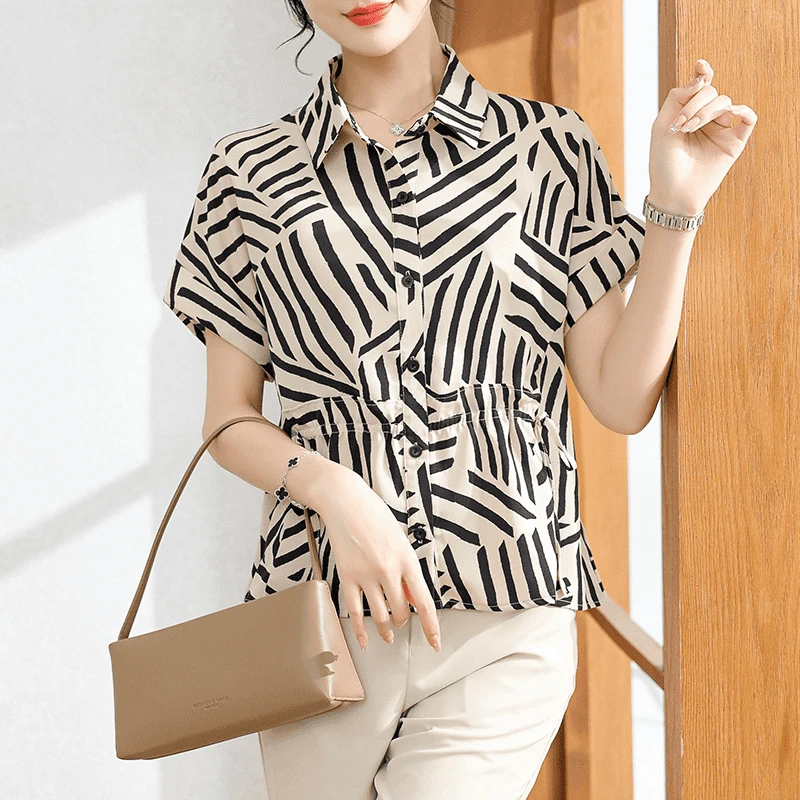 母亲节妈妈夏装短袖衬衫显瘦洋气中年女夏季上衣裤子气质雪纺