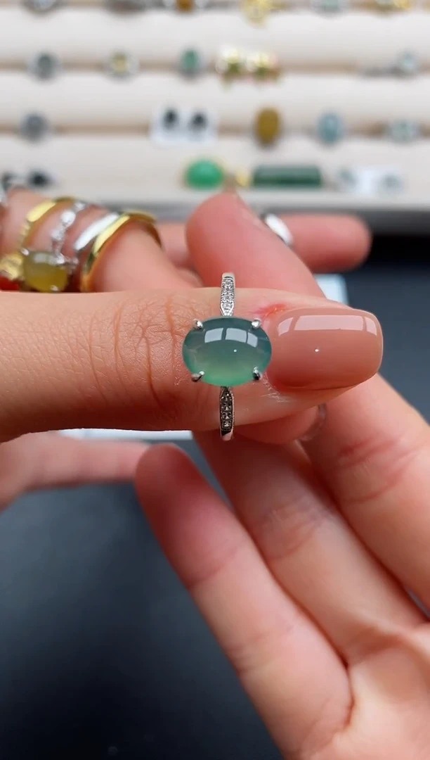 银S925镶嵌戒指翡翠999999+3