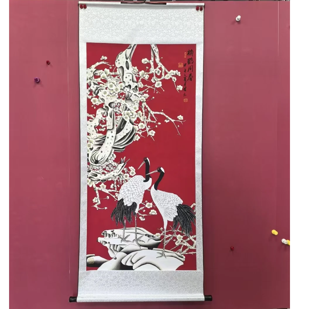 四尺卷轴梅鹤同春