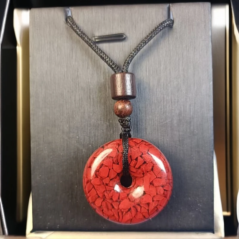 天然辰砂晶体砂毛衣链平安扣