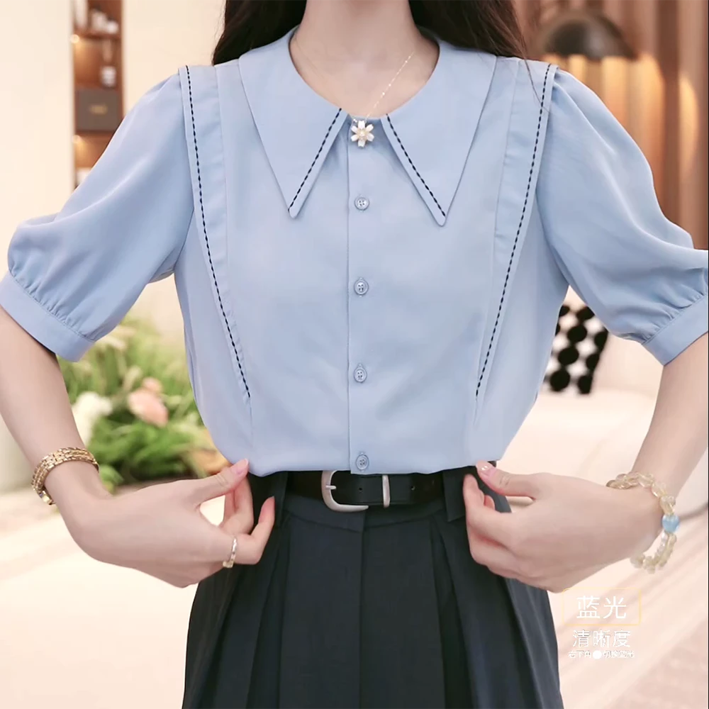 2025夏季时尚百搭衬衫通勤成人气质小众上衣女C5498
