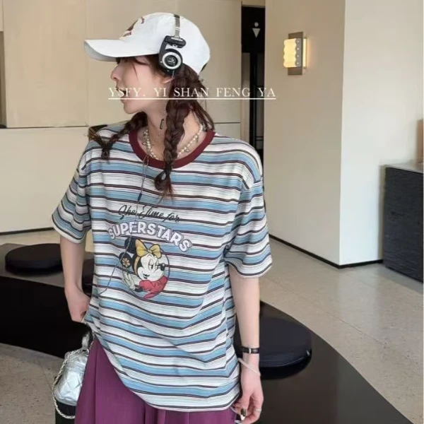 7506条纹米妮时尚休闲百搭短袖T恤