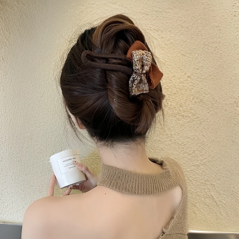 小香风蝴蝶结发夹气质百搭鲨鱼夹女复古高级感美拉德鸭嘴抓夹发饰