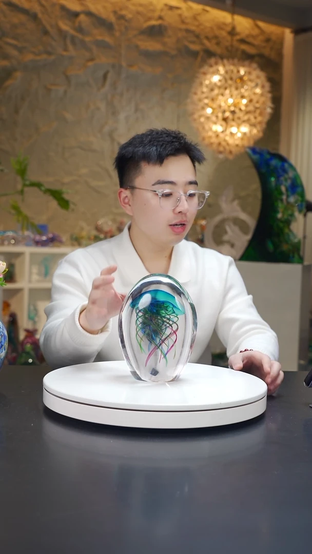 手工艺品琉璃宝石蓝水母摆件