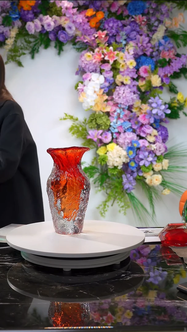 手工艺品琉璃大红火旺纯手工琉璃花器摆件