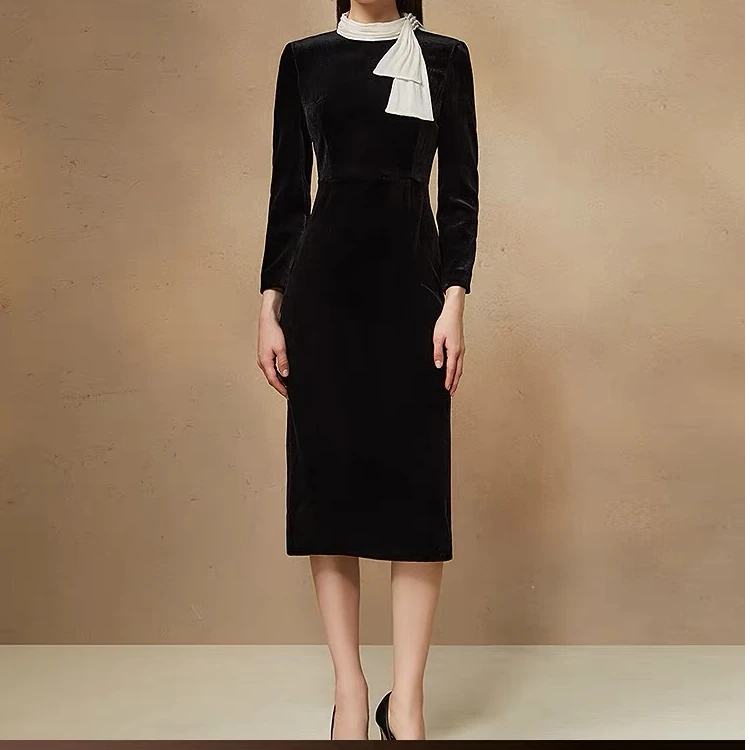 【歌】连衣裙显瘦气质长袖时尚黑色复古修身秋冬GL536